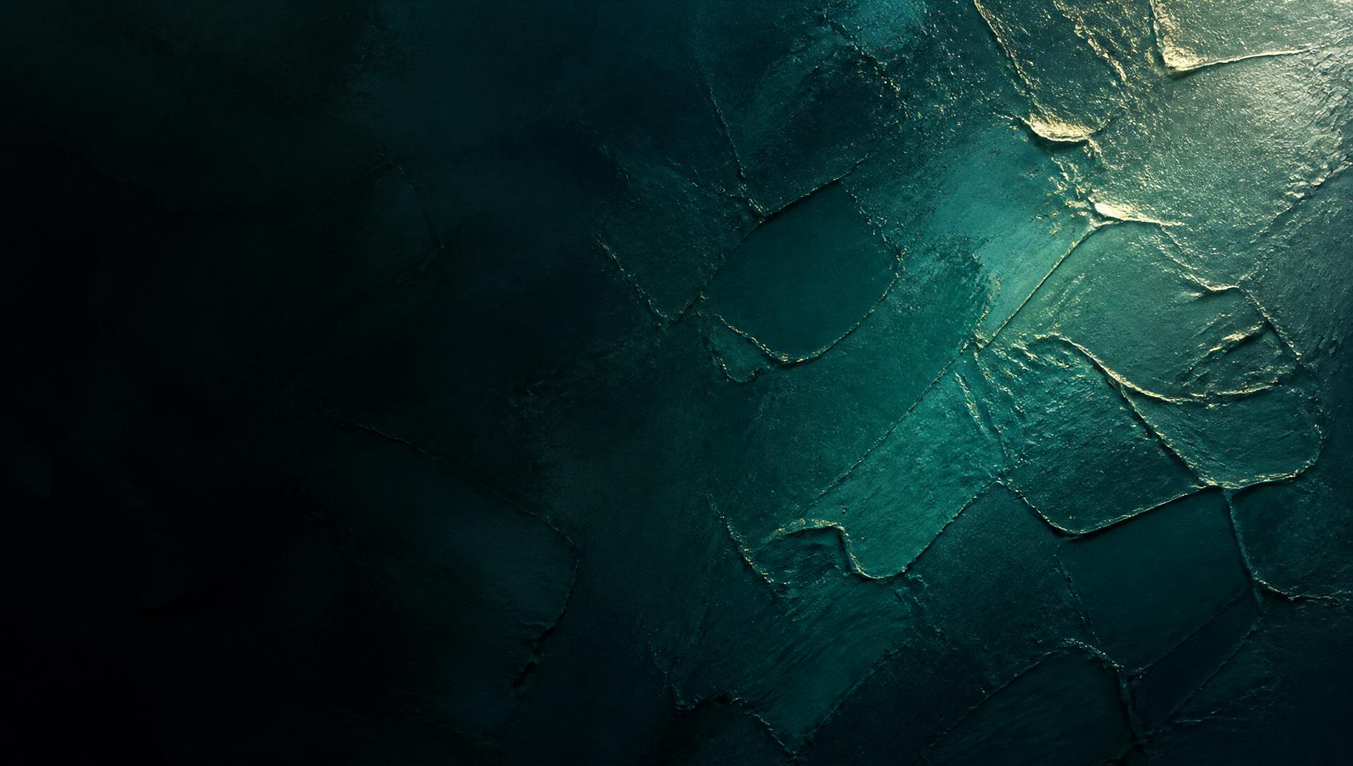 Close-up of thick teal oil paint, impasto texture